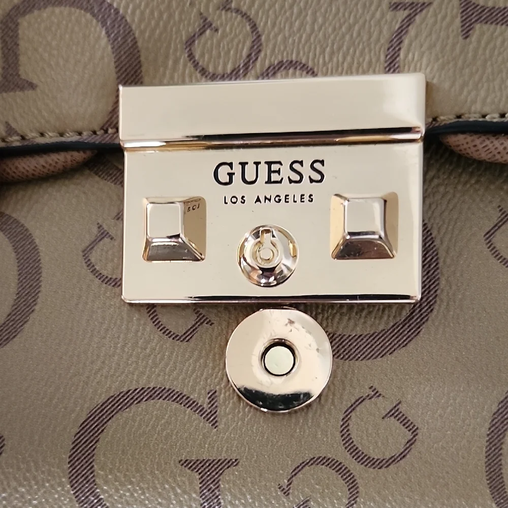 GUESS Y2K Logo Baguette Bag Brown Monogram Shoulder Purse Gold Hardware - Picture 4 of 14
